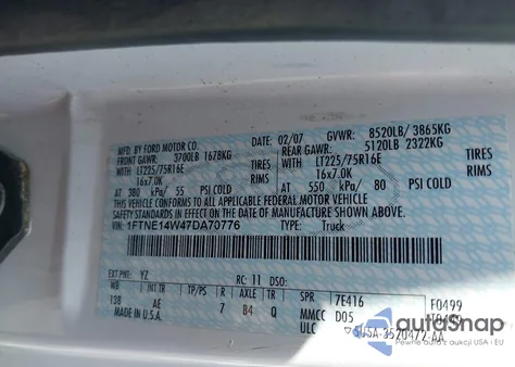 2007 Ford E-150 Commercial/Recreational from USA, damaged, VIN 1FTNE14W47DA70776